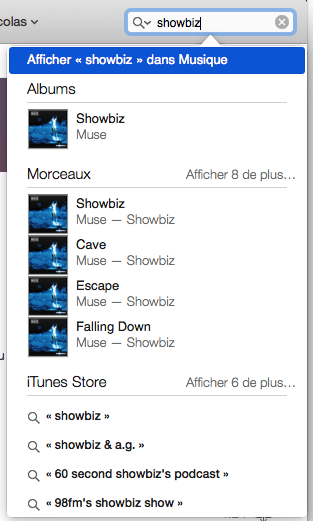 Recherche de l'album « Showbiz »