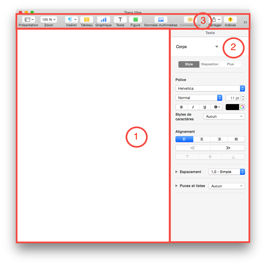 L'interface de Pages