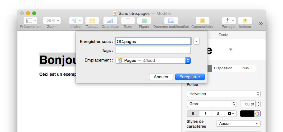 Enregistrer un document dans Pages