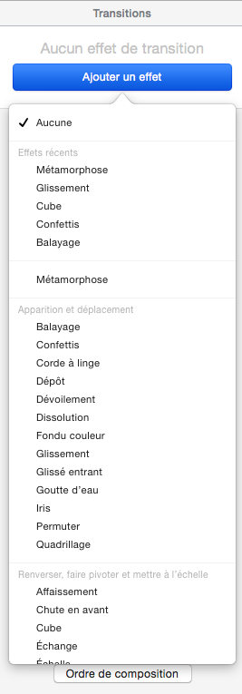Choix des effets dans Keynote