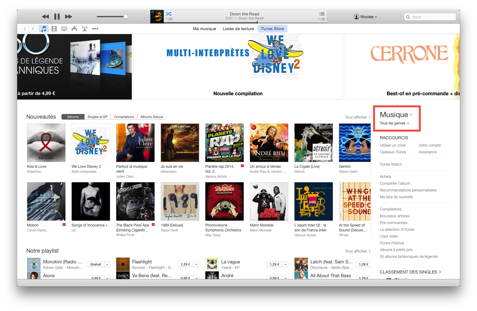 Accéder aux différentes catégories de l'iTunes Store