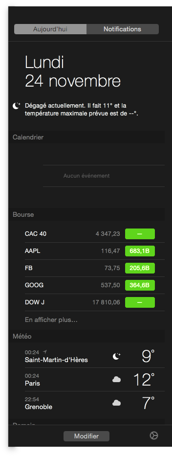 Le centre de notifications (Partie information)