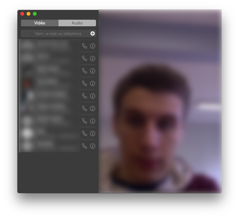 Écran principal de FaceTime