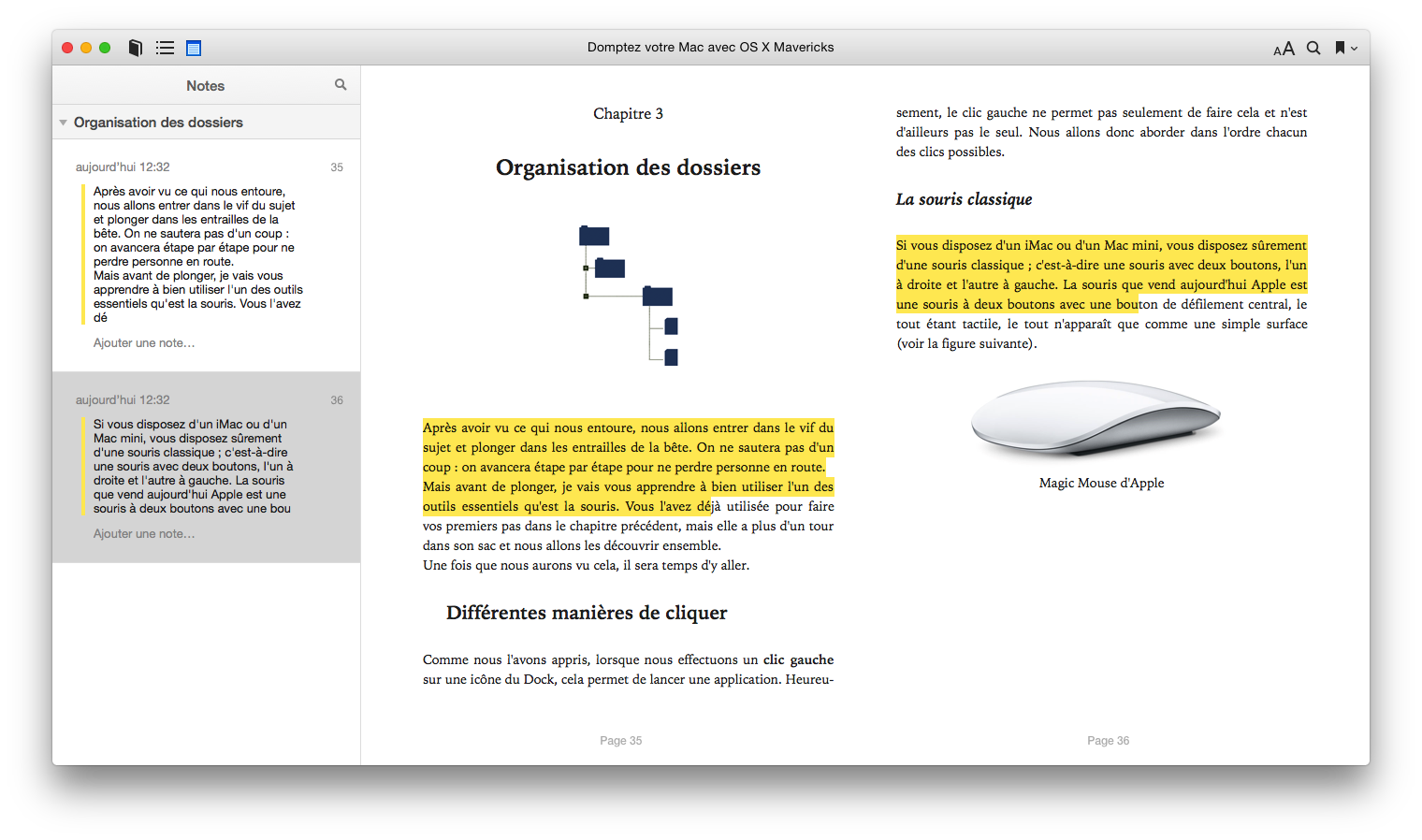 Liste des notes dans iBooks