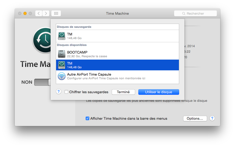 Choix du disque pour Time Machine