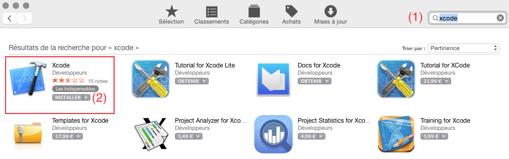 Recherche de Xcode dans l'App Store