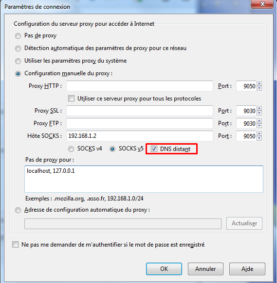 DNS distant dans les paramètres de proxy de Firefox