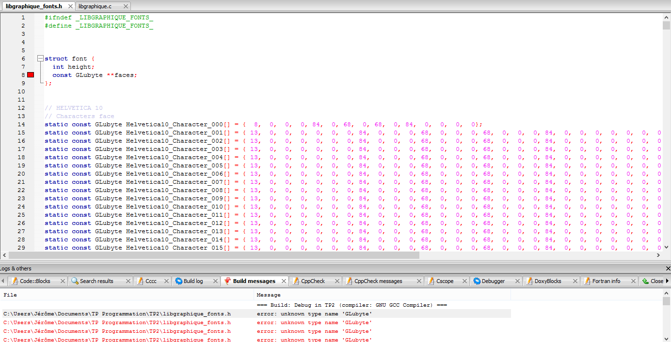 Error unknown type name glubyte probl me de compilation de la