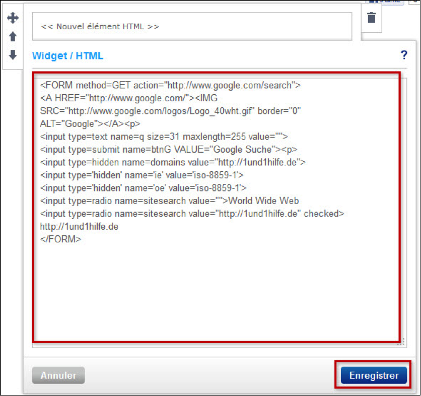 Editeur de texte HTML pour le Widget