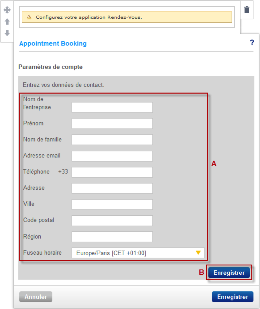 Préciser vos données de contacts