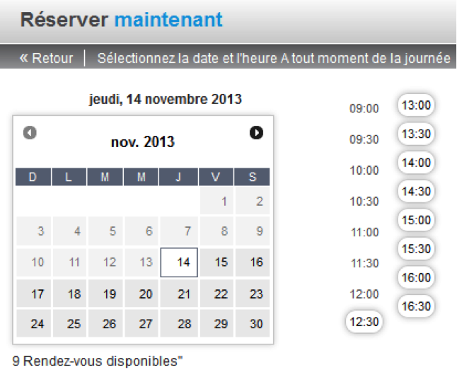 Votre calendrier de réservations en ligne
