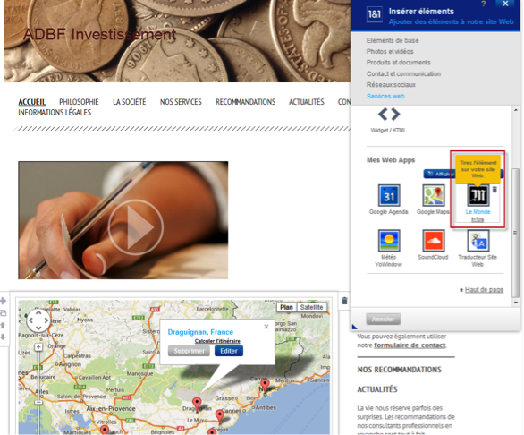 Insérer une Web App depuis le catalogue complet