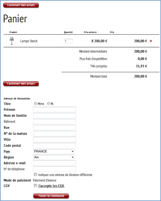 Formulaire de commande