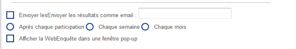 Options disponibles pour les Web Enquêtes