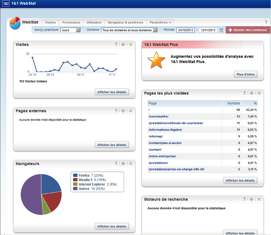 Page d'accueil de l'outil WebStat