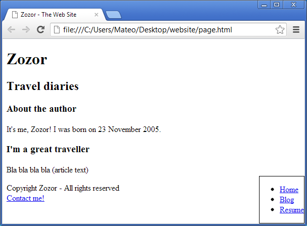 The menu is positioned in the bottom right-hand corner of the screen