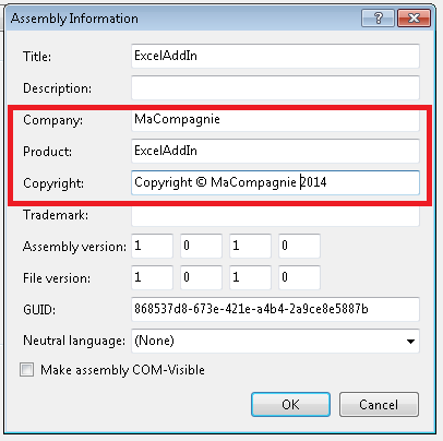 Publisher Assembly Changer le nom du publisher dans un Add-In Office - Publisher = Éditeur ...