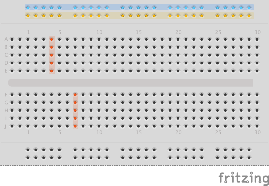 Liaisons entre les trous de la breadboard