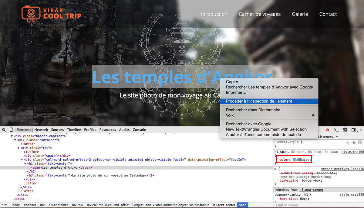L'inspecteur des éléments dans Chrome