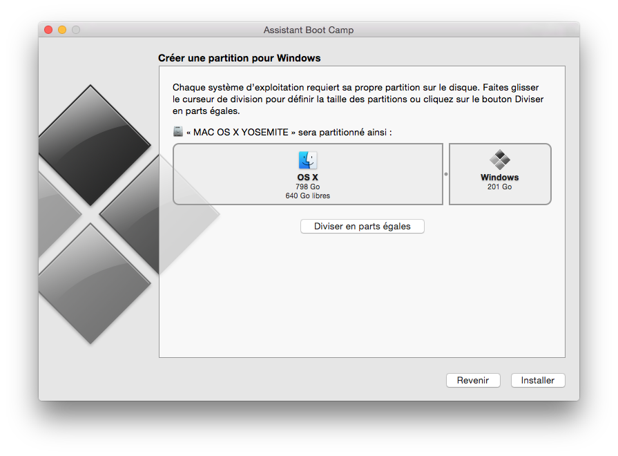 Assistant Boot Camp : Étape 2 : Partitionnement