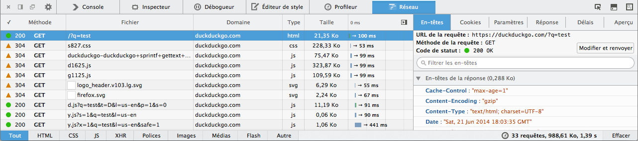 Une requête sous Firefox