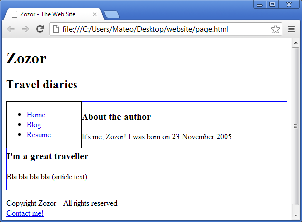 The menu is correctly positioned but stuck to the text