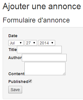 Le formulaire HTML s'affiche bien