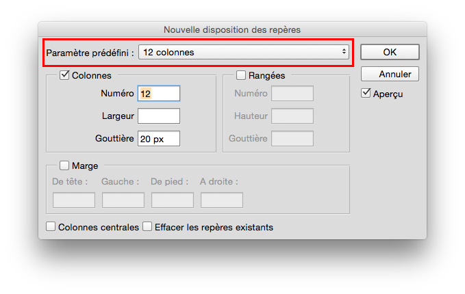Photoshop permet de choisir plusieurs types de grilles par défaut