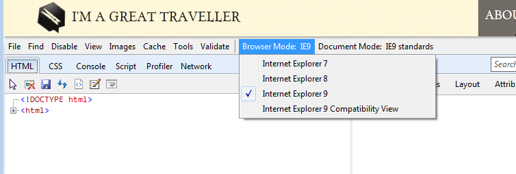 Changing the rendering engine in IE