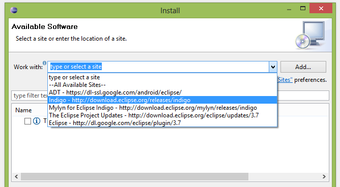 Sélectionner l'URL qui correspond à votre version d'Eclipse