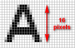 A 16-pixel high letter