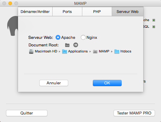 Configuration de MAMP