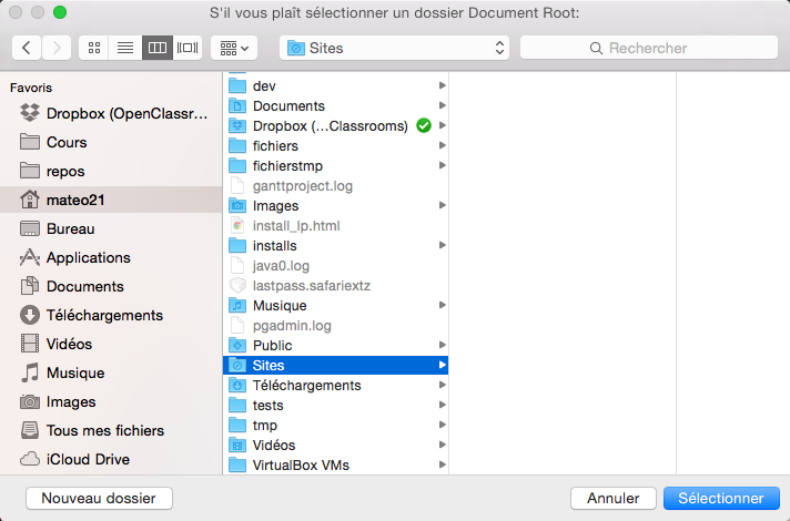 Le dossier Sites de Mac OS X