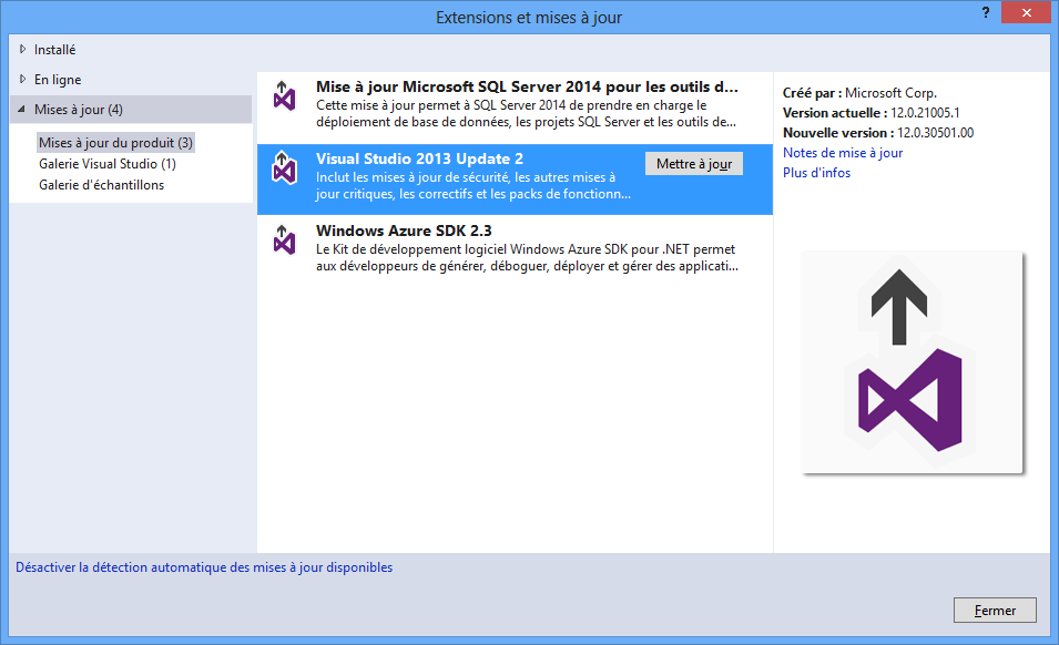 Mises à jour de Visual Studio