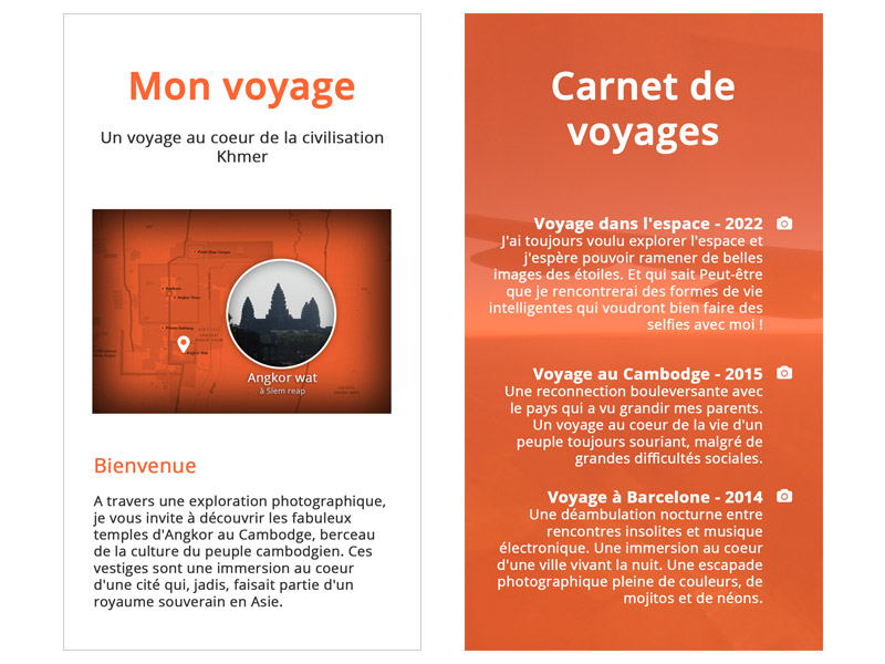 Le début de la page d'introduction, et du carnet de voyages