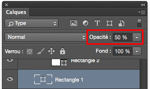 Vous pouvez changer l'opacité d'un calque juste en changeant sa valeur dans ce menu