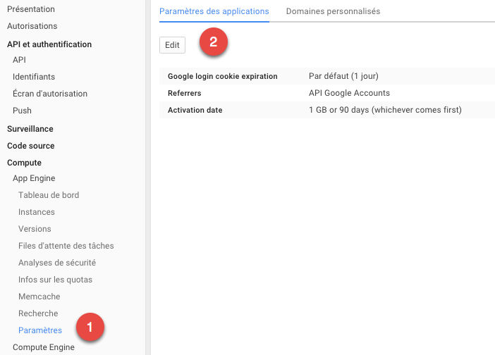 Options d'authentification de l'application