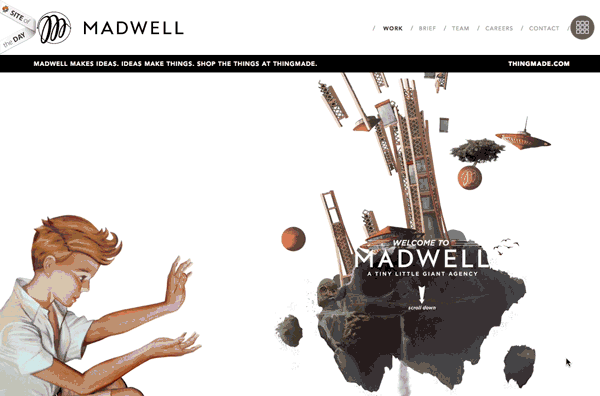 Le site de l'agence Madwell utilise ce procédé pour donner du relief à leur projets