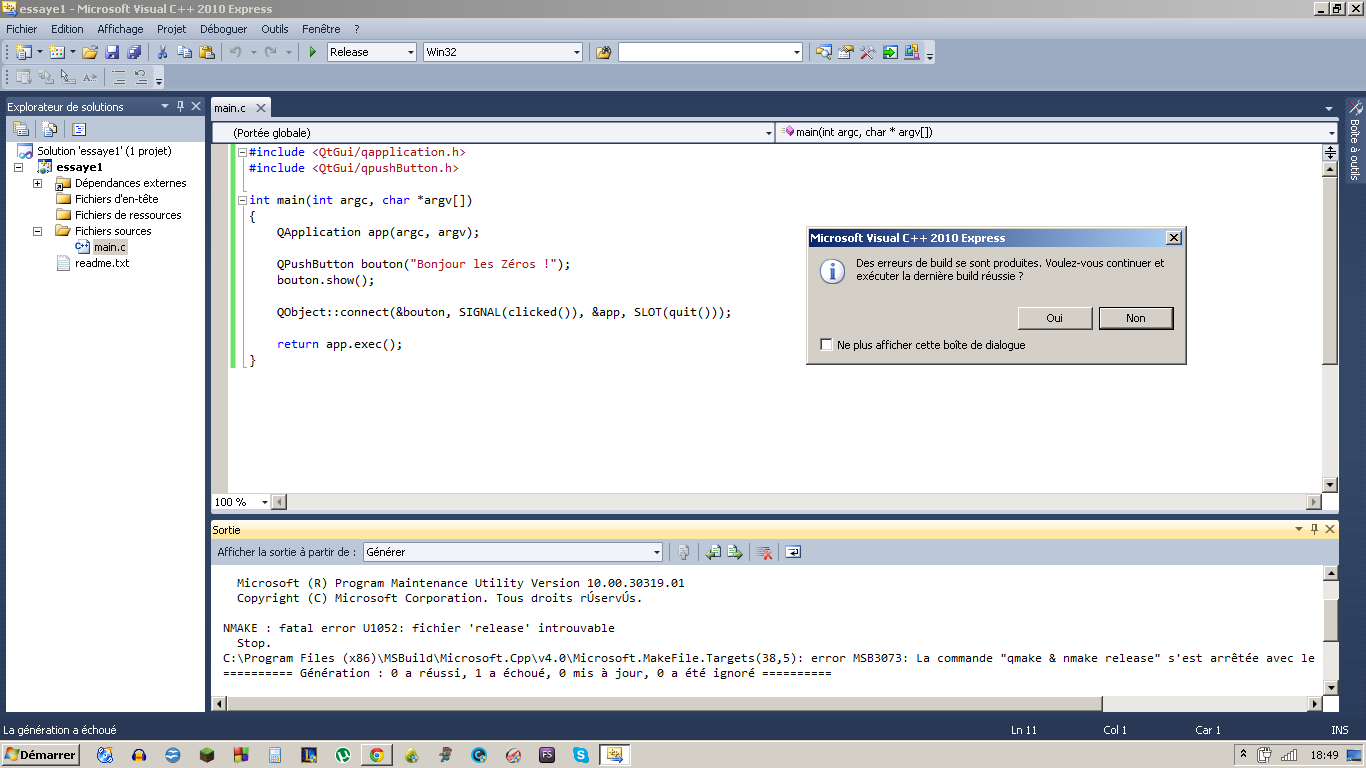 Probleme Qt sous visual c++ 2010 par Marimax971 - OpenClassrooms
