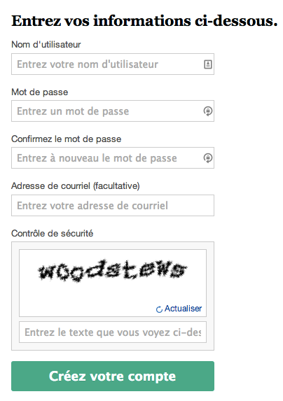 Un formulaire d'inscription