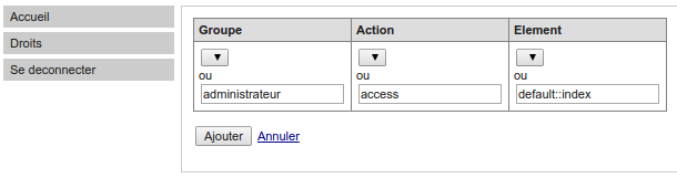 Votre application, menu gestion de droits: ajout de permission