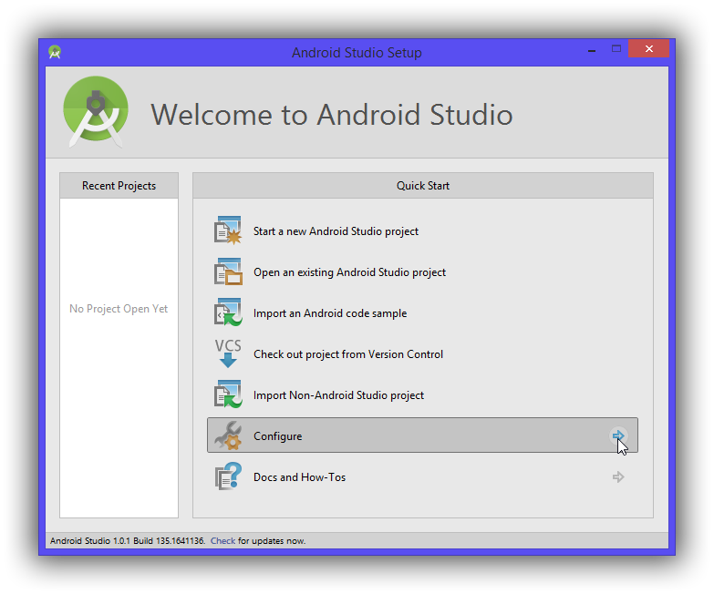 Pour télécharger le SDK, cliquez sur Configure