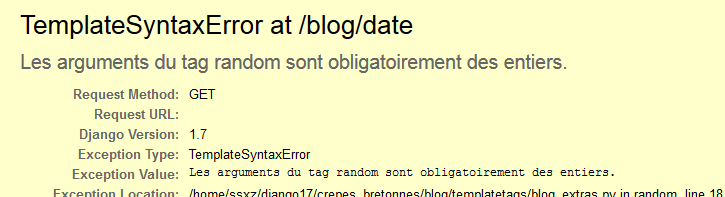 Erreur 500 lorsque le tag est mal utilisé