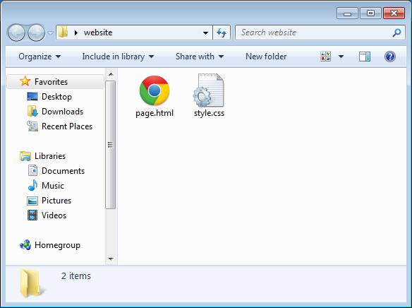 HTML and CSS files in the file explorer