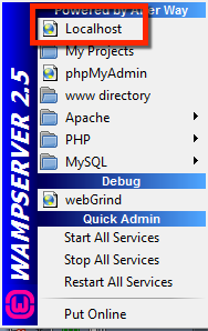 Menu localhost de WAMP