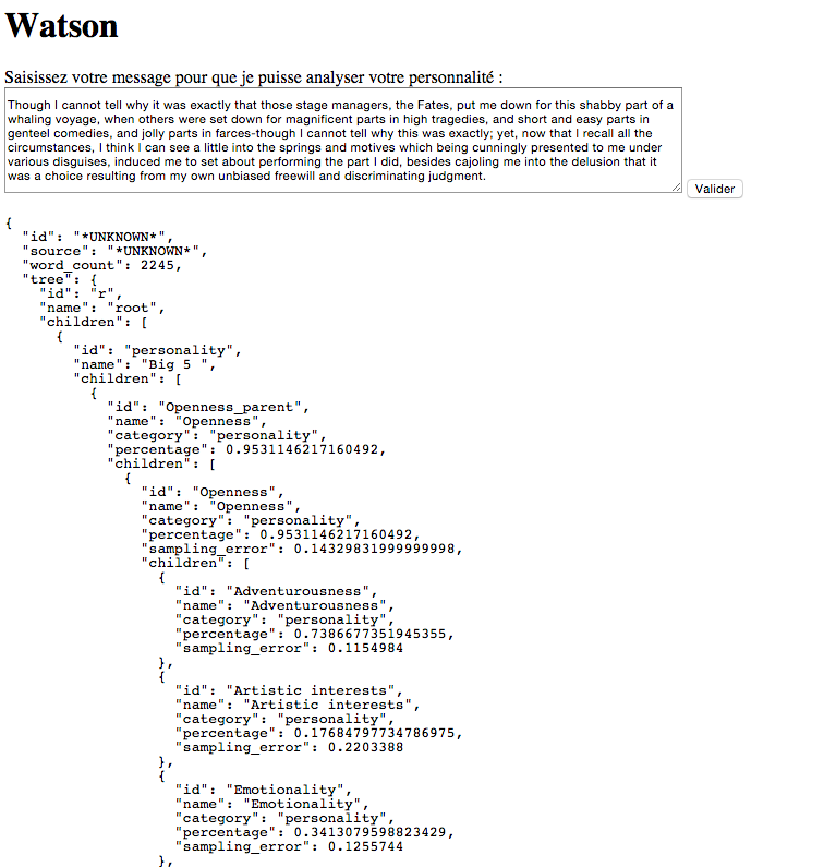 Les résultats de personnalité avec Watson