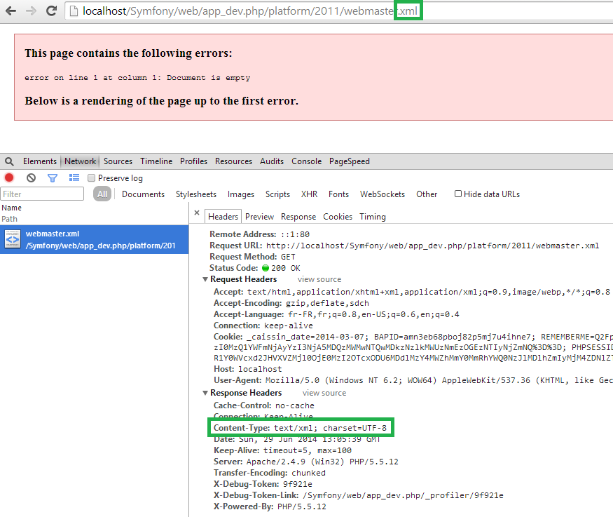 Vérification que le header de la réponse HTTP est correct